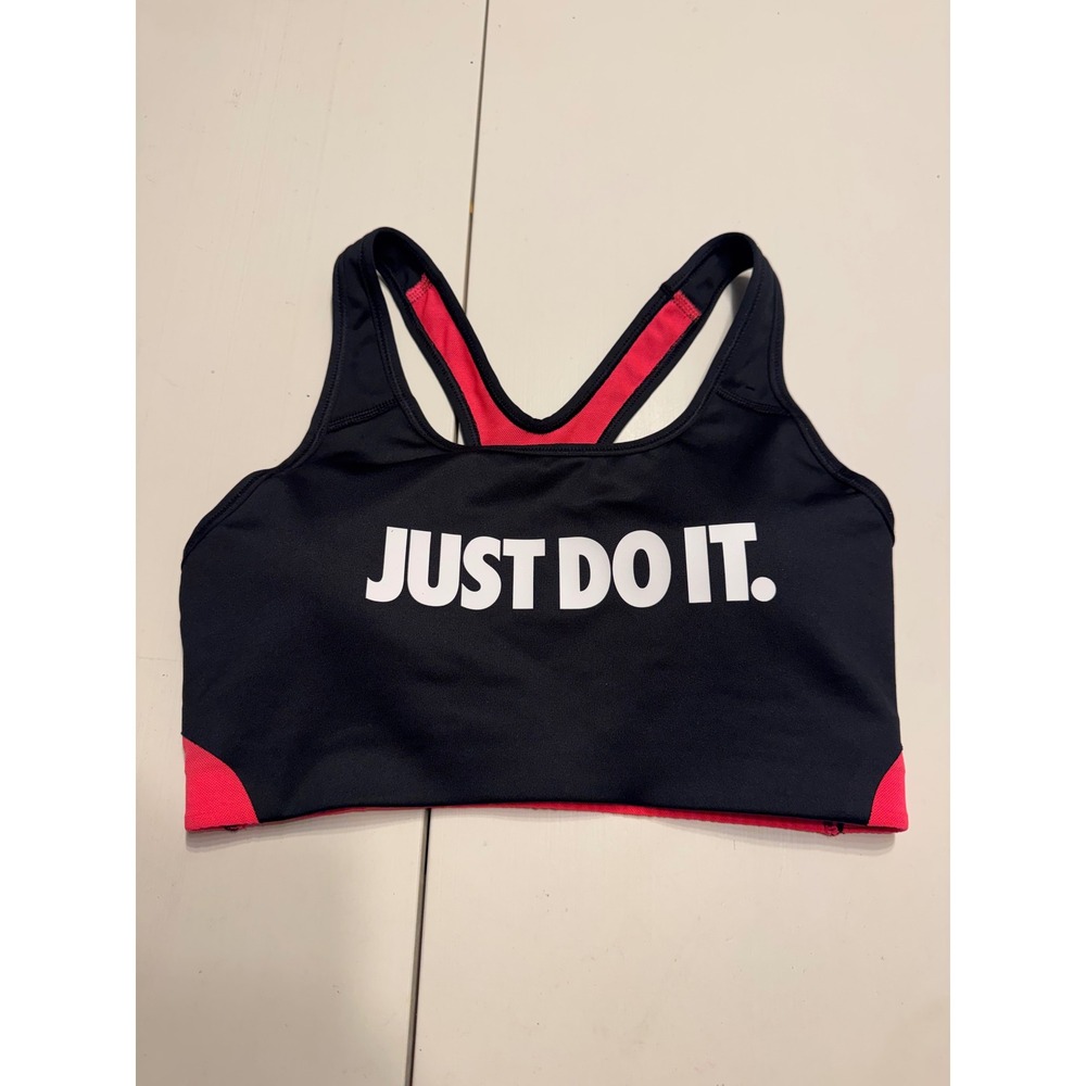 Nike Dri-FIT Just Do It Sports Bra Black Pink Racerback Medium Impact Size M